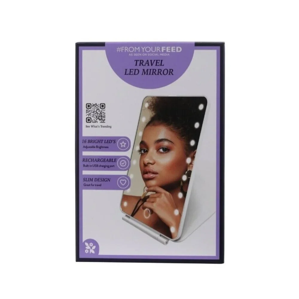 Vivitar LED Lighted Travel Mirror Stand White Slim Design Touch Sensor Foldable